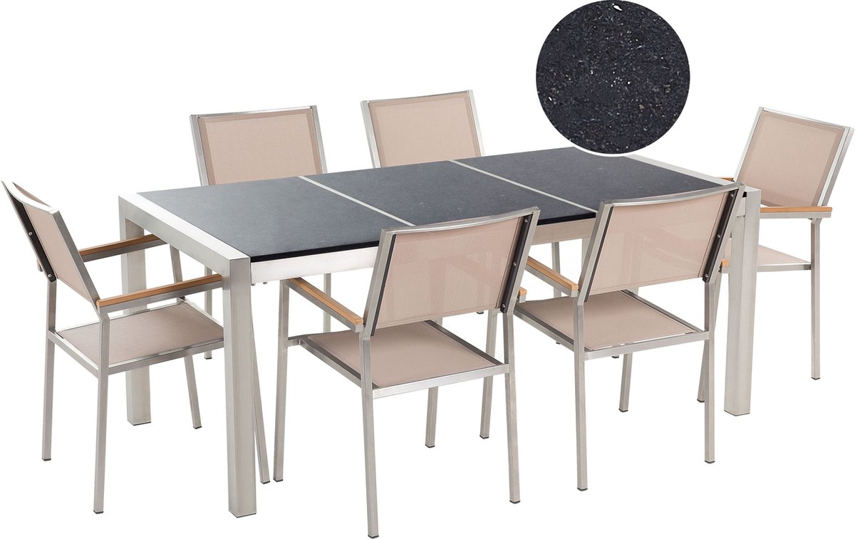 GROSSETO - Tuinset voor 6 - Zwart/Beige - Graniet
