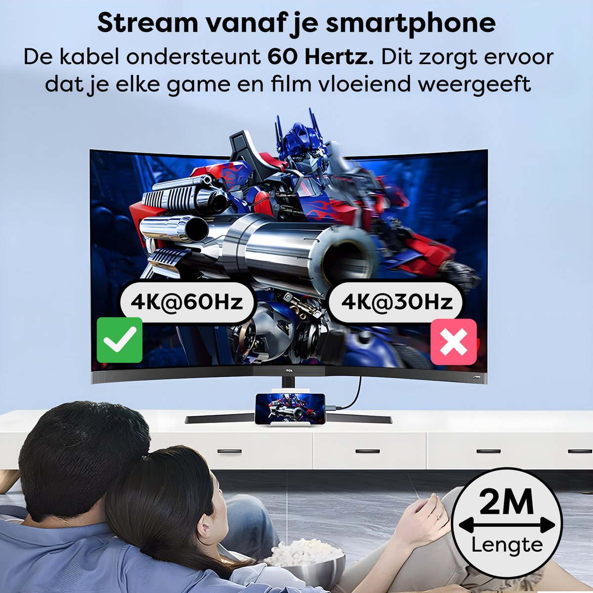 USB C naar HDMI kabel 2m 4K 60Hz zwart koperen ader voor MacBook, iPhone 15, Samsung, USB-C schermadapter - Afbeelding 3