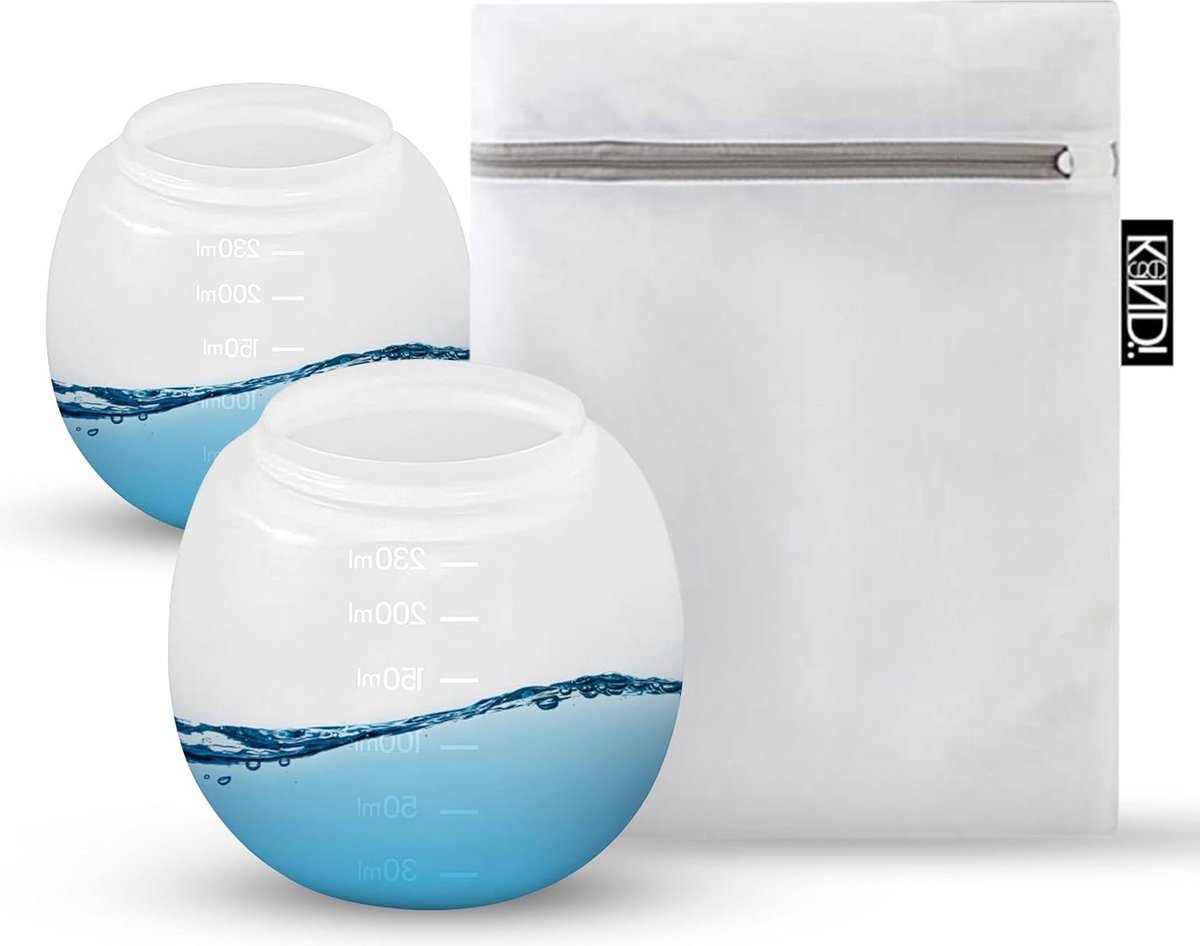 Wasbal net voor de wasmachine Voorkomt vervuiling van de lade Set van 3 met 2 maatbekers 230 ml XXL en 1 waszak 30 x 40 cm