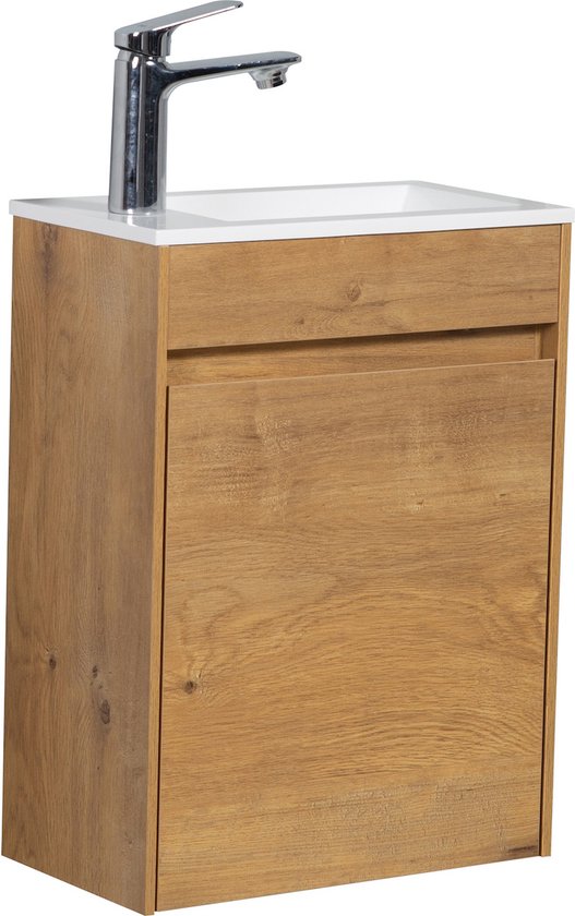 Badplaats Meuble de Toilette Sinta 40 cm x 26 cm - Chêne - Meuble Fontaine avec Lavabo Witte