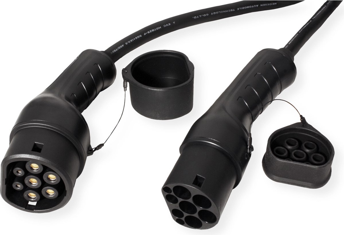 ROLINE Auto oplaadkabel Type2, 3-fase, 480VAC (3P+N+E), 16 A, 11 kW, spiraalkabel (bruikbaar 3m)