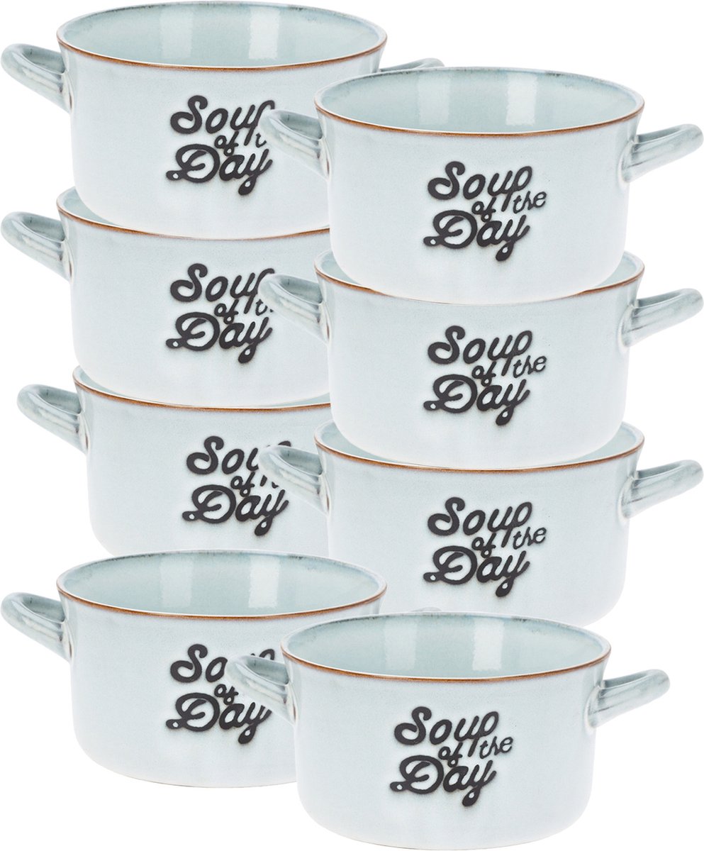 Excellent Houseware Soepkommen serveer schaaltjes 8x porselein 500ml lichtblauw met oor