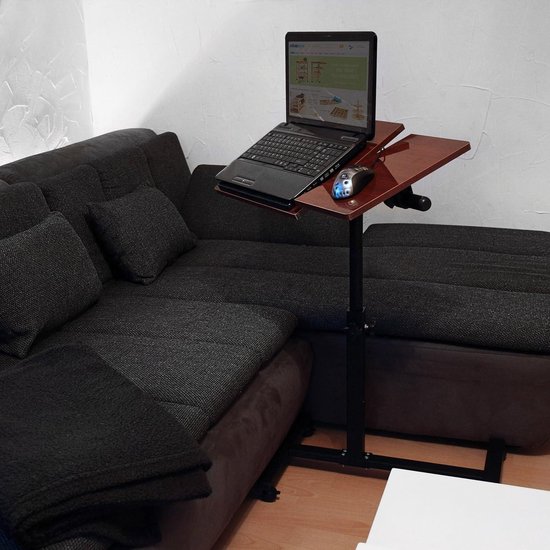 Relaxdays laptoptafel op wieltjes, verstelbaar in de hoogte, draaibaar, HxBxD 95 x 60 x 40,5 cm, lichtbruin