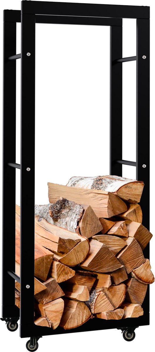 Clp Keri Haardhoutopslag Met wielen Brandhoutrek van zwart metaal Opbergruimte voor brandhout zwart 25x40x100 cm
