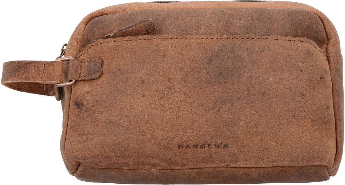 HAROLD'S Leren Toilettas Antic Toilet Bag Nature Bruine
