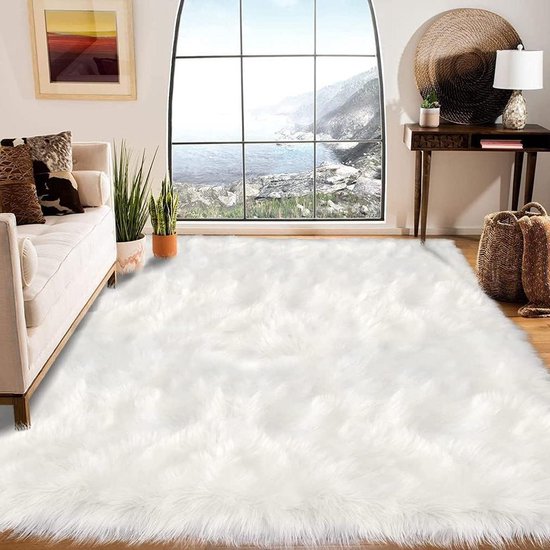 Tapis design en peau de mouton 230 x 160 cm patchwork Blanc ivoire ; Blanc crème