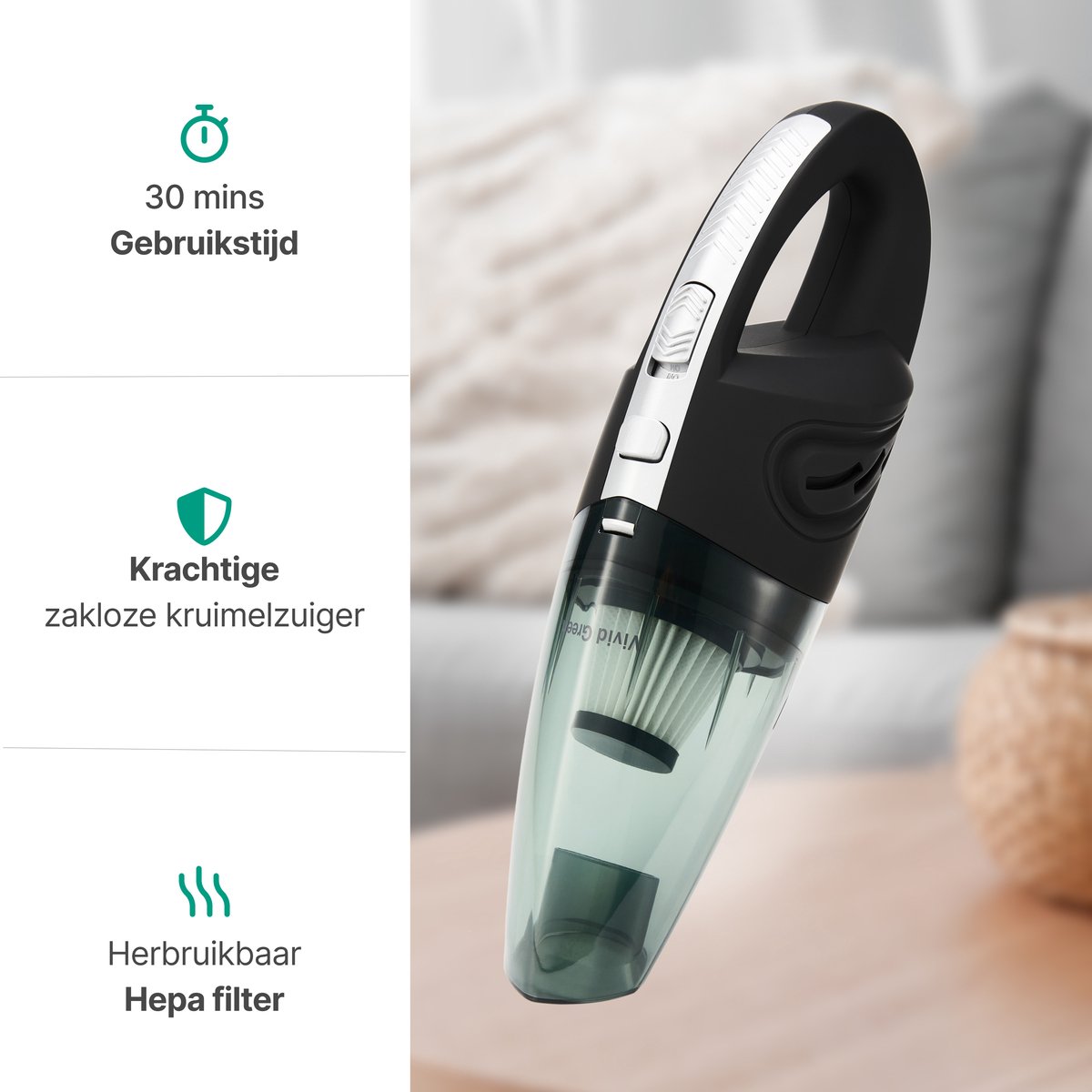 Kruimelzuiger Snoerloos Handstofzuiger met 5 Opzetstukken - afbeelding 2