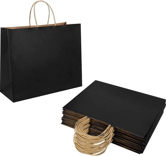 25 Sacchetti Di Carta Kraft Marroni Con Manici MANCHAP - Grandi, 32x11x25 Cm, Per Regali E Spesa
