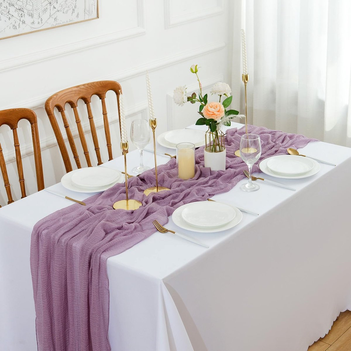 Tafelloper mousseline 3m lavendel doek tafelloper bruiloft kaasdoek stof paars 80cm
