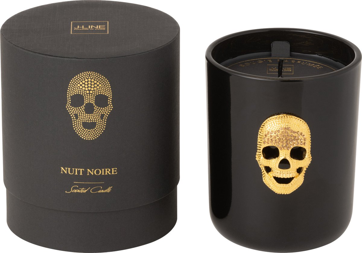 J-Line geurkaars Doodskop Nuit Noire - Mysterious Palace - glas - zwart - large - 65U