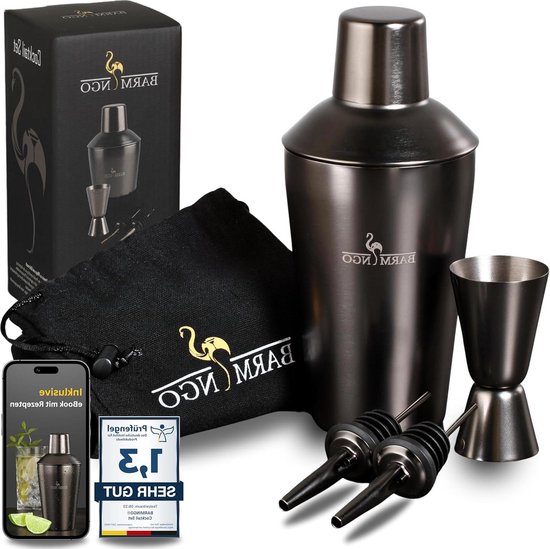 Volumoon Shaker à Cocktail En Verre 500 Ml Avec Passoire Inox - Argenté, Élégant Pour Maison Et Soirées