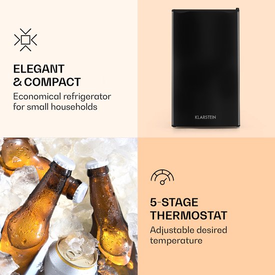 Klarstein Koelkast Zelfvoorzienend design Koelkast - volume: 91 Liter - 2 Niveaus - 5 Standen Thermostaat - IJsvak - Zwart - 90L - voor Keuken - Compact - Mini Fridge - Compact Koelkast - Kleine Koelkast - Vrijstaande Koelkast van Klarstein — afbeelding 3