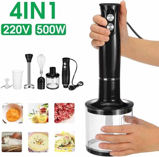 Staafmixer - Elektrische blender - 4-in-1 staafmixer - Multifunctionele blender - Met hakmolen - Instelbare snelheid - Voor puree - Babyvoeding - Smoothies - Cakes - Sauzen - Sappen van Merkloos — afbeelding 5