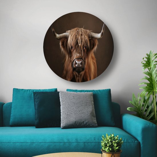 Panneau mural vache - Décoration murale animale ronde - Cercles muraux Cornes - Décoration murale classique - Cercles muraux - Décoration de bureau cercle mural aluminium 60x60 cm