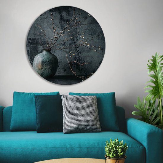 Vase cercle mural - Bol mural Object - Tableau Branches - Tableau vintage - Panneau mural - Oeuvre mur cercle aluminium 50x50 cm