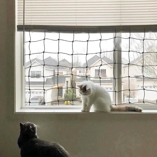 TOFFCAEA Kattennet voor balkon, 4 x 3 m, draadversterkt, met 15 m bevestigingskoord, sterk, duurzaam, uv-bestendig, weerbestendig, geschikt voor balkons, terrassen en ramen (zwart, 3 x 4 m