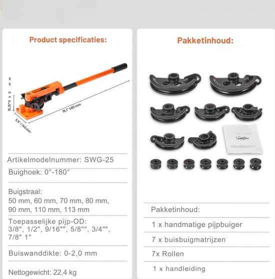 Handmatige Pijpenbuigerset - Buisbuiger - 10-25 mm - Zware Stalen - Met