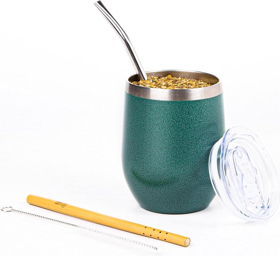 Maté mok Design - geïsoleerde kalebas - 350 ml - ergonomisch deksel