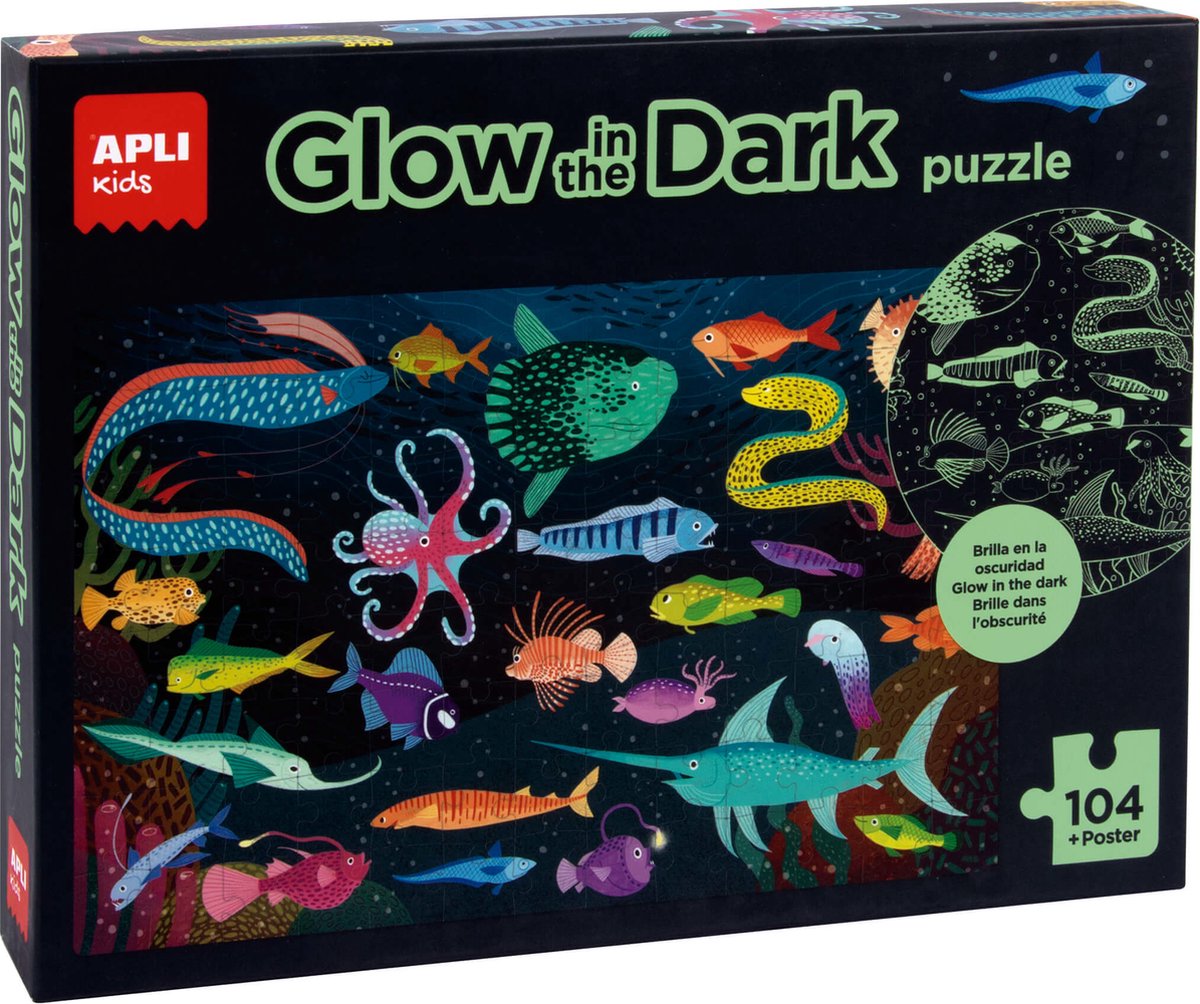 APLI | Oceaan Puzzel Glow In The Dark + Poster 104 Stuks