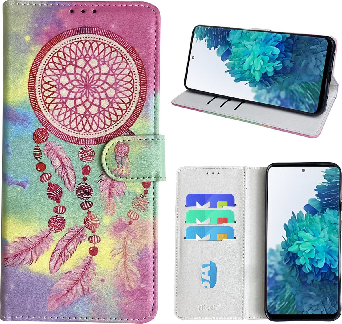 Hoesje geschikt voor Samsung Galaxy S20 FE 5G Bookcase met dromenvanger print Roze