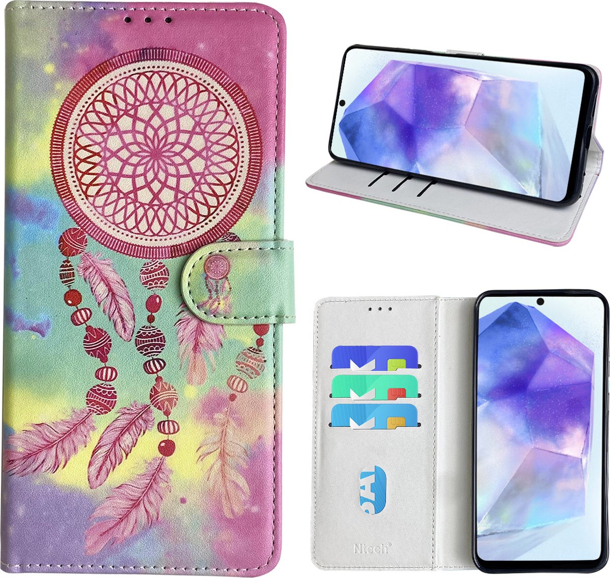 Hoesje geschikt voor Samsung Galaxy A55 Bookcase met dromenvanger print Roze