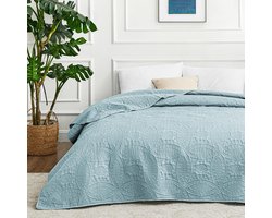 Sprei, 240 x 260 cm, spa, blauw, zacht bed, dekbed, lichte microvezel, sprei, bedsprei, 240 x 260 cm, moderne quilt met muntpatroon, voor alle seizoenen