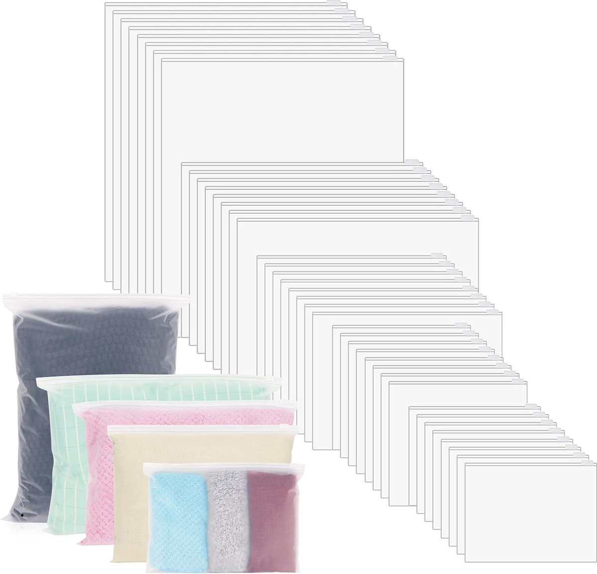 HAKZEON 50 Stuks Hersluitbare Reistassen 30x40 Cm - Waterdichte Kleding Organizers, Ruimtebesparend