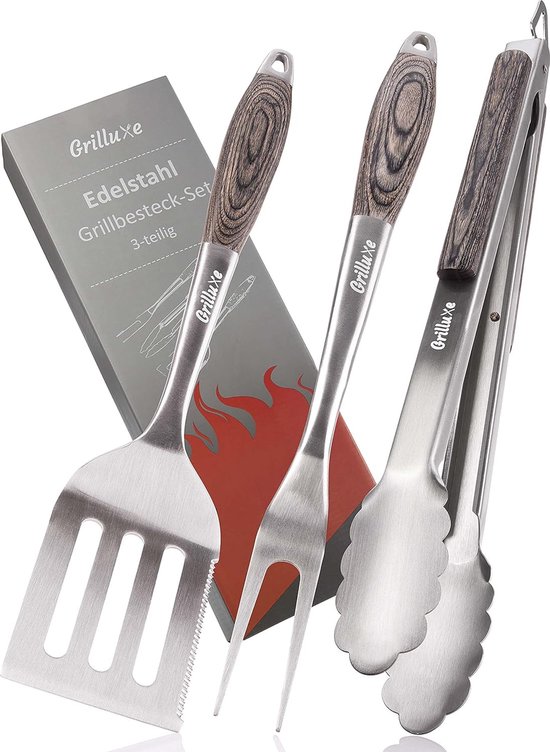 Horus23 Professionele Barbecue Accessoireset – 3-delige RVS BBQ Set: Tang, Spatel en Vleesvork – 3-in-1 Barbecue Kit