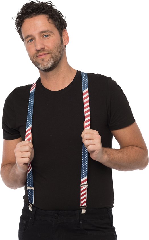 Partychimp Voordeelverpakking 6 pack Bretels USA voor bij Carnavalskleding Heren Carnaval Accessoires 2,5 Cm Breed - Blauw/Wit/Rood – One-size- 6 pack