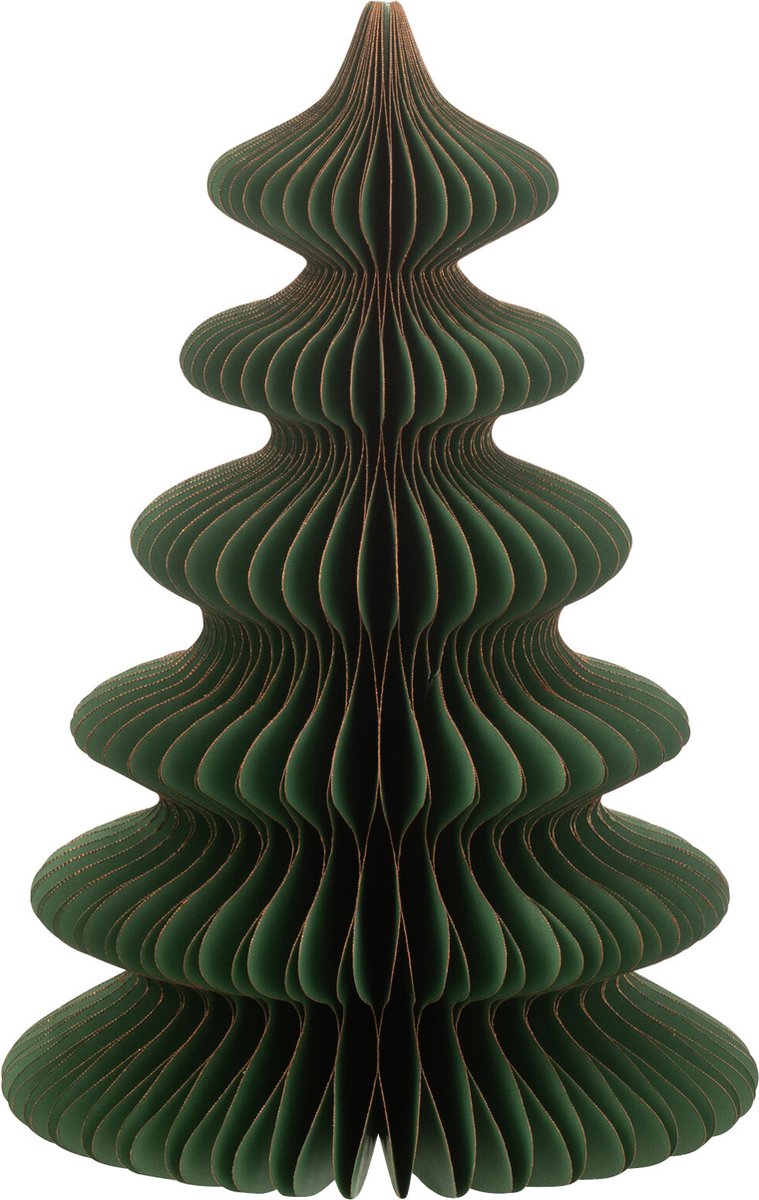 J-Line decoratie Kerstboom waves - papier - donkergroen/koper - small