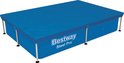 Blauw Bestway Steel Pro afdekzeil op een rechthoekig zwembad.