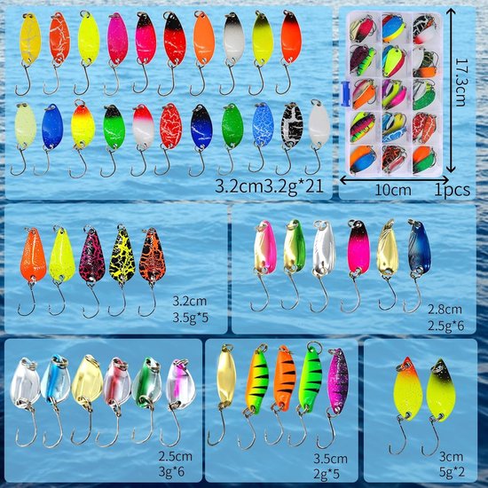 45 stuks forelaas visaas 2 g 25 g 30 g 32 g 35 g 5 g met opbergdoos - spinner knipperset voor snoek snoekbaars baars — afbeelding 5