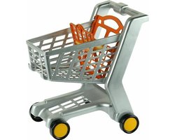 foto van Klein Toys boodschappenwagentje - 42x35x47 cm - klapstoeltje voor poppen tot 50 cm - incl. lichtlopende wielen - grijs oranje geel