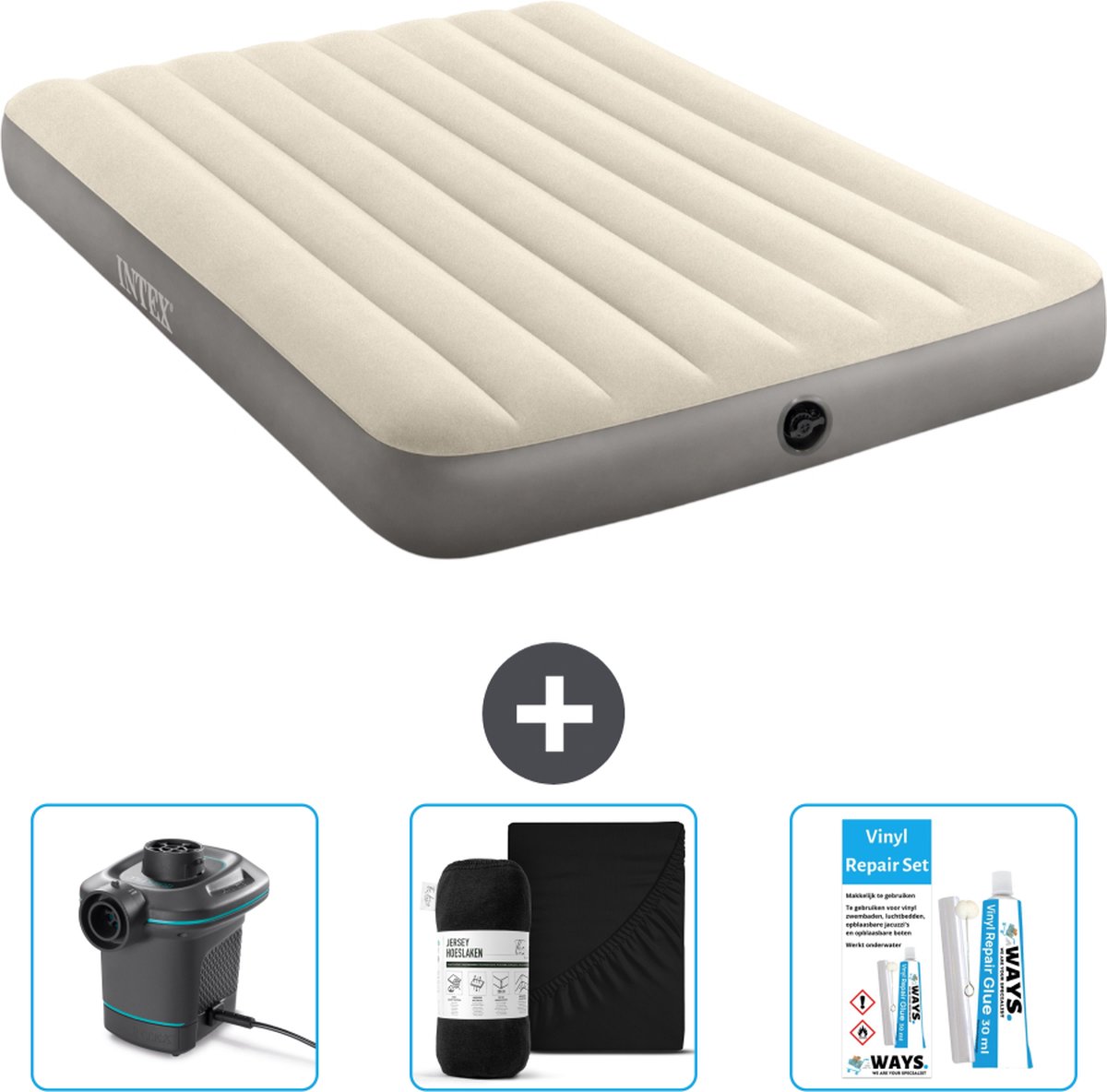 Intex Luchtbedset - Twijfelaar - 137 x 191 x 25 cm - Beige + Accessoires