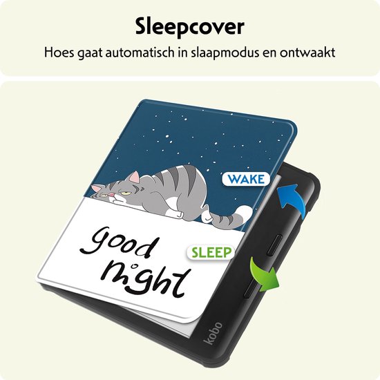 Hoesje Geschikt voor Kobo Libra Colour Hoes Bescherm Hoesje Case Sleep Cover Met Screenprotector - Hoes Geschikt voor Kobo Libra Colour Hoesje - Kat van Hoesje  — afbeelding 3