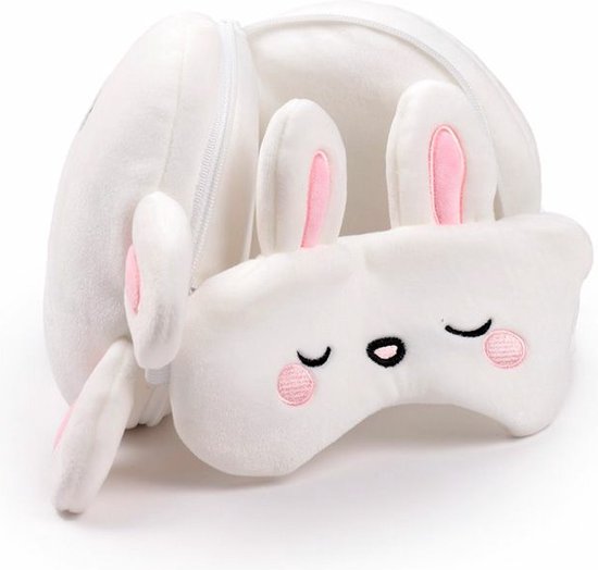 Relaxeazzz Frances le lapin peluche/oreiller de voyage/masque de sommeil - ensemble 2 en 1 - pour enfants - dans l'avion ou la voiture