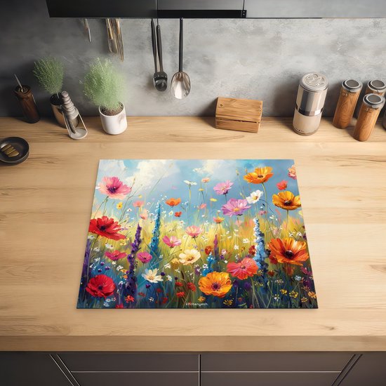 KitchenYeah® Protection plaque induction 60x52 cm - Coloré - Fleurs - Nature - Protege plaque de cuisson - Couvre plaque induction - Protecteur d'induction - Cuisine