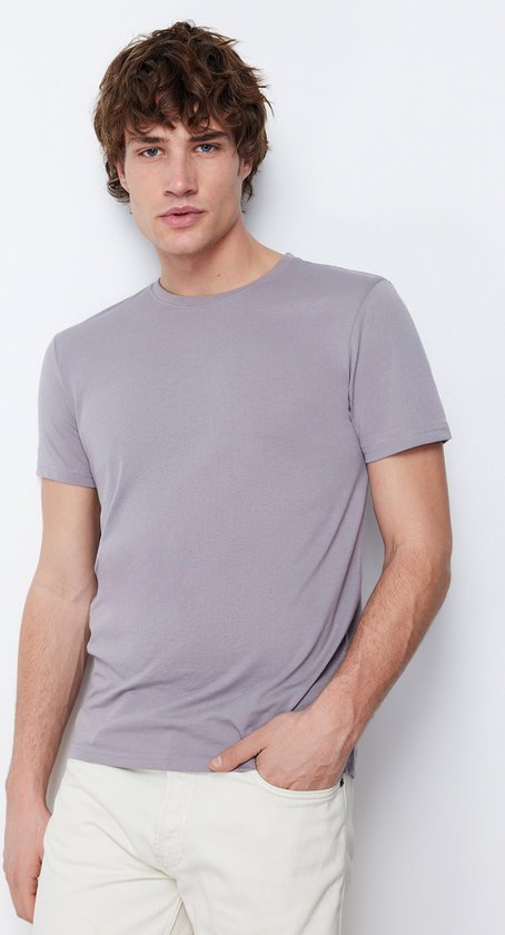 Trendyol T-Shirt Uomo Basic – Confezione Da 2 (Nero E Antracite), Cotone E Poliestere, Vestibilità Aderente, Maniche Corte