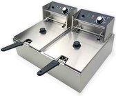 HCB® - Professionele grote Horeca frituurpan - Dubbele friteuse - 2 x 6 liter - 2 x 230V - RVS / INOX frietketel - frietpannen - frietpan - 44x57x31.5 cm (DxBxH) - 5000W - 2579