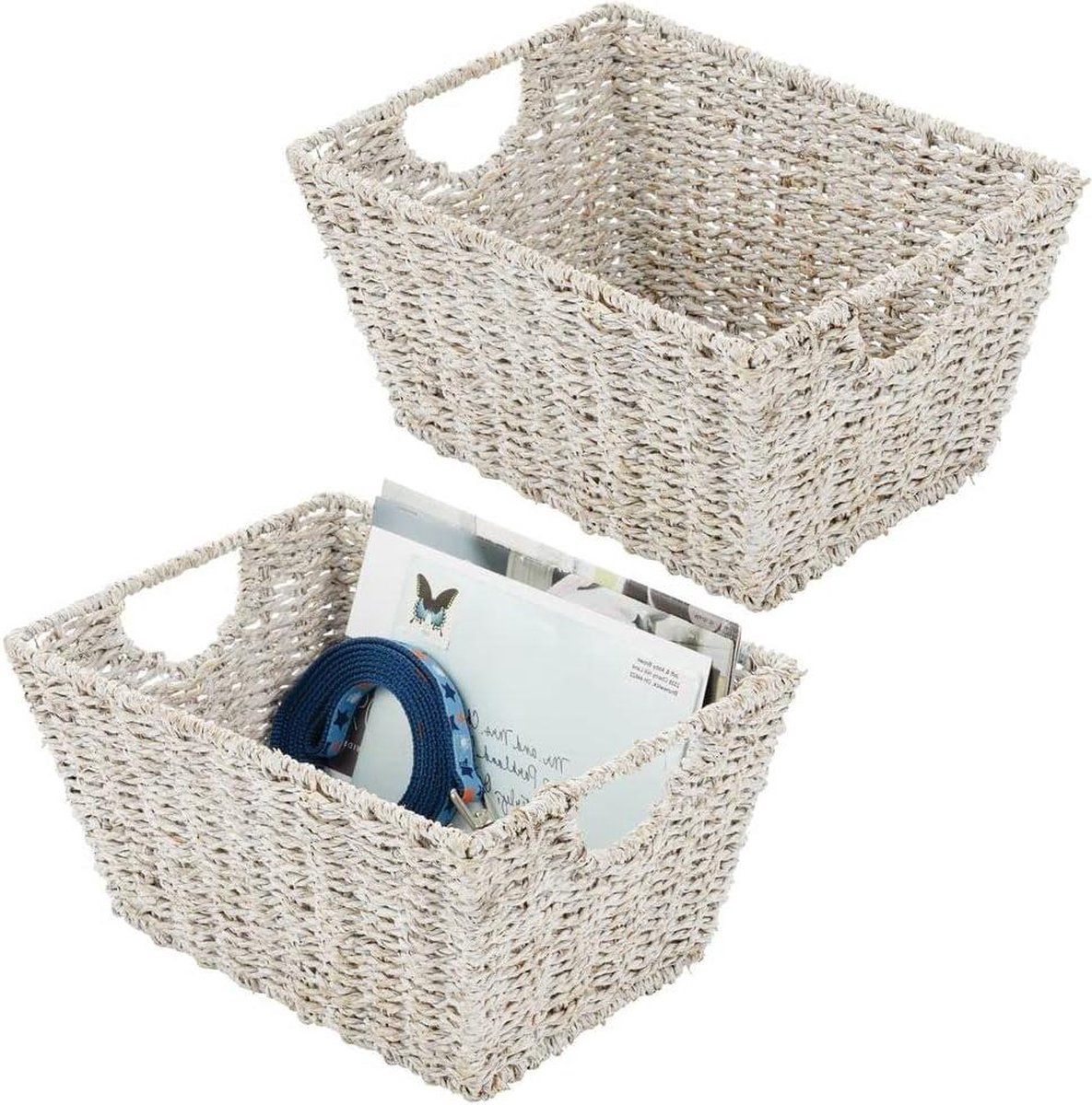 Opbergmand met deksel van zeegras - stijlvolle draagmand voor kleding, speelgoed en tijdschriften - set van 2 - wit Wicker Storage Basket (2-5) — cadeau in Cadeau-ideeën - foto 3