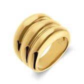 Lucardi Dames Stalen goldplated ring met ribbels - Ring - Staal - Goudkleurig - 16 / 50 mm