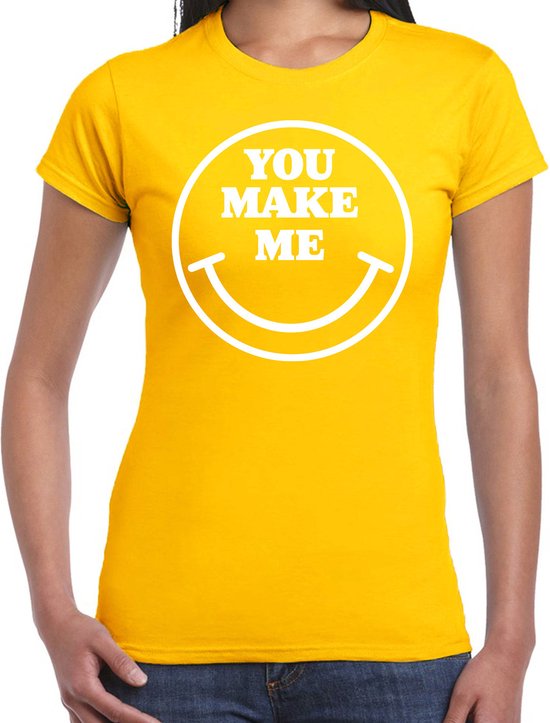 Bellatio Decorations Verkleed shirt dames - you make me - smiley - geel - carnaval - foute party - feest XXL