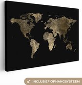 Canvas Wereldkaart - 180x120 - Wanddecoratie Wereldkaart - Goud - Zwart - Aarde - Luxe