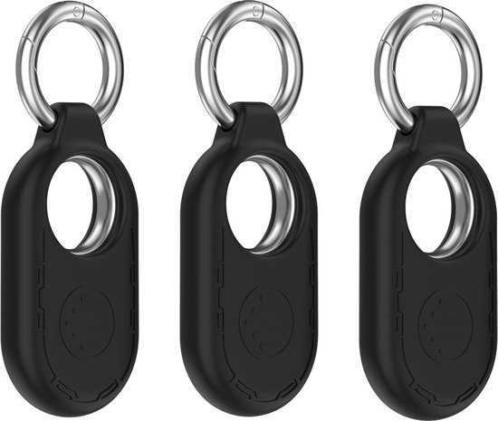 3 stuks - Premium sleutelhanger hoesje geschikt voor Samsung Smarttag 2 | Samsung SmartTag2 Hoes - Case - Siliconen - Sleutelhanger - case met sleutelring - Zwart