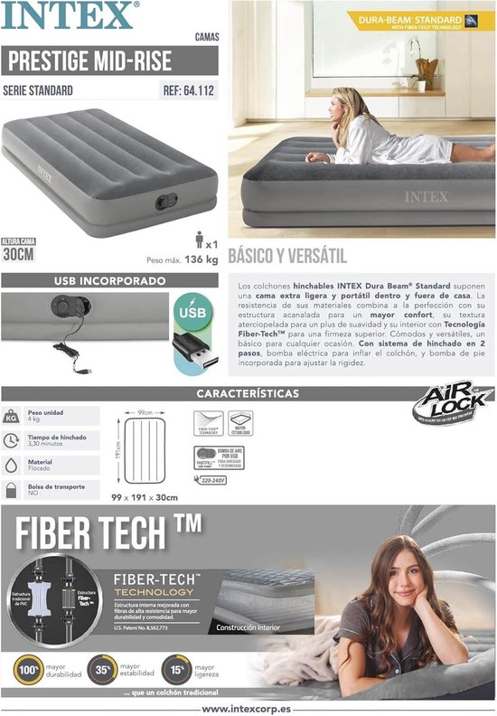 Comfortabele Mid-Rise Luchtbed voor 1 Persoon met USB Pomp - 99 cm x 191 cm van Merkloos — afbeelding 2