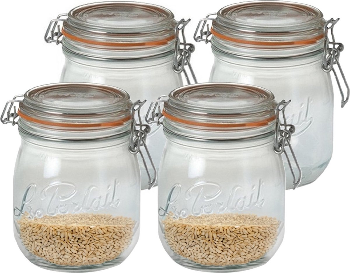 Le Parfait Voorraad/weckpot - 4x - glas - transparant - 11 x 8,5 cm - 500 ml