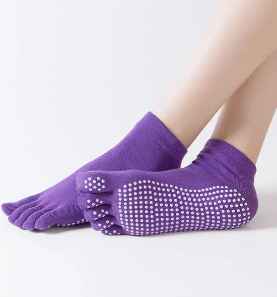 Yoga Sokken Full Toe - Volle Teen Yoga Sok - Met Anti Slip Onderkant - Antislip Sokken - Pilates Sokken - Maat 36-40 I Paars van ToeSox — afbeelding 2