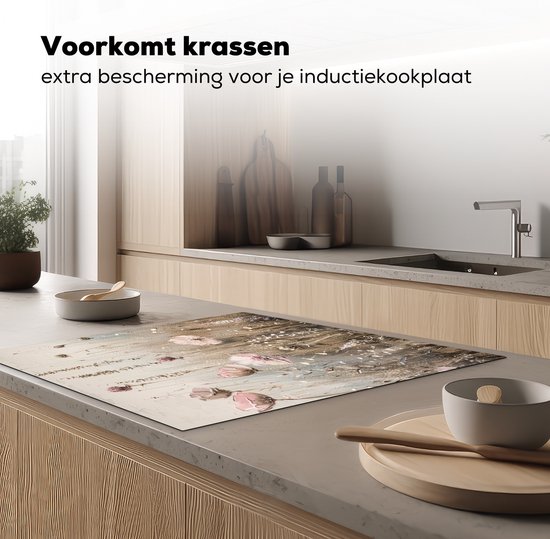 KitchenYeah® Protection plaque induction 60x60 cm - Fleurs - Beige - Fleurs sèches - Protege plaque de cuisson - Couvre plaque induction - Protecteur d'induction - Cuisine
