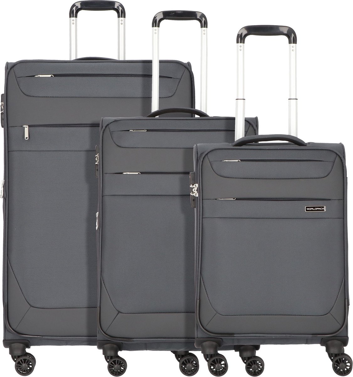 Worldpack Dublin 4 wielen Kofferset 3-delig met uitbreidingsplooi - Zachte bagage - TSA slot - dunkelgrau