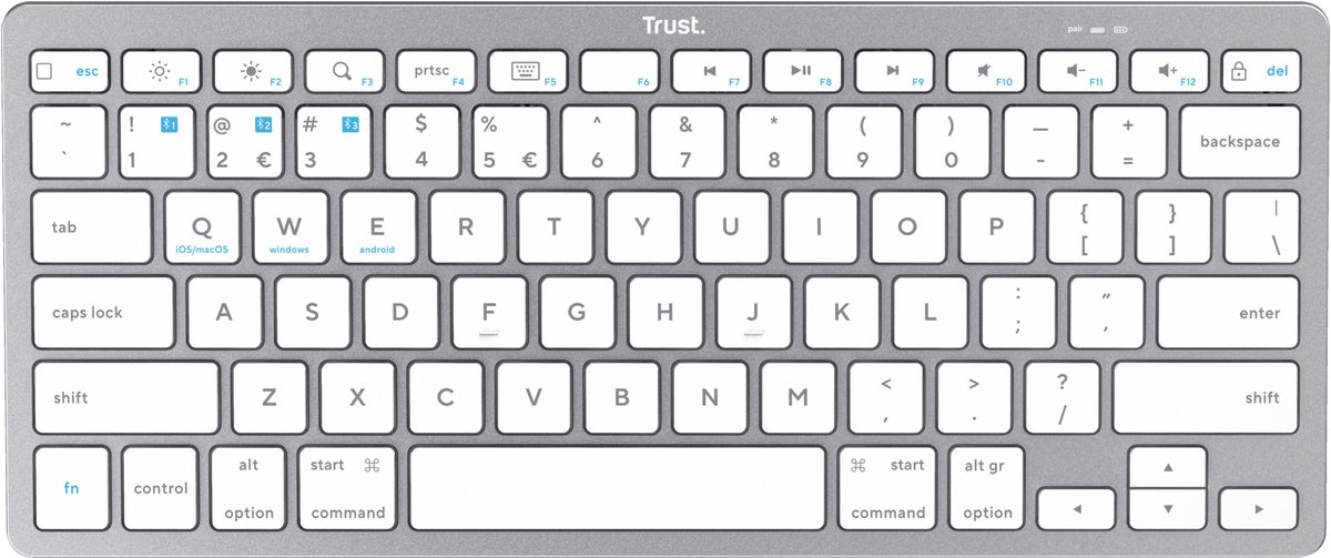 Trust - Draadloos Toetsenbord - Bluetooth - Universeel - Laptop, PC, Tablet, Ipad, iPhone - Ultra-Dun Design - QWERTY - Zilver thumbnail 2